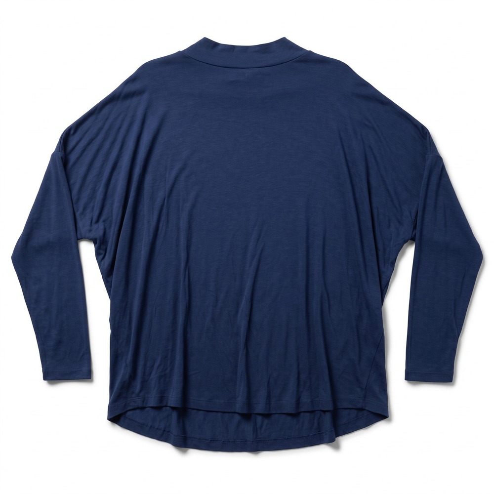 Womens Navy Blue Mock Neck Dolman Long Sleeve Top Oversized Casual Minimalist